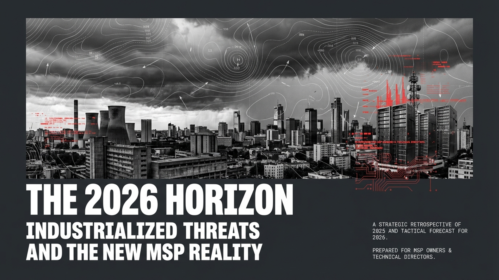 2026 MSP Security Strategy deck cover: industrialized threats and the new MSP reality