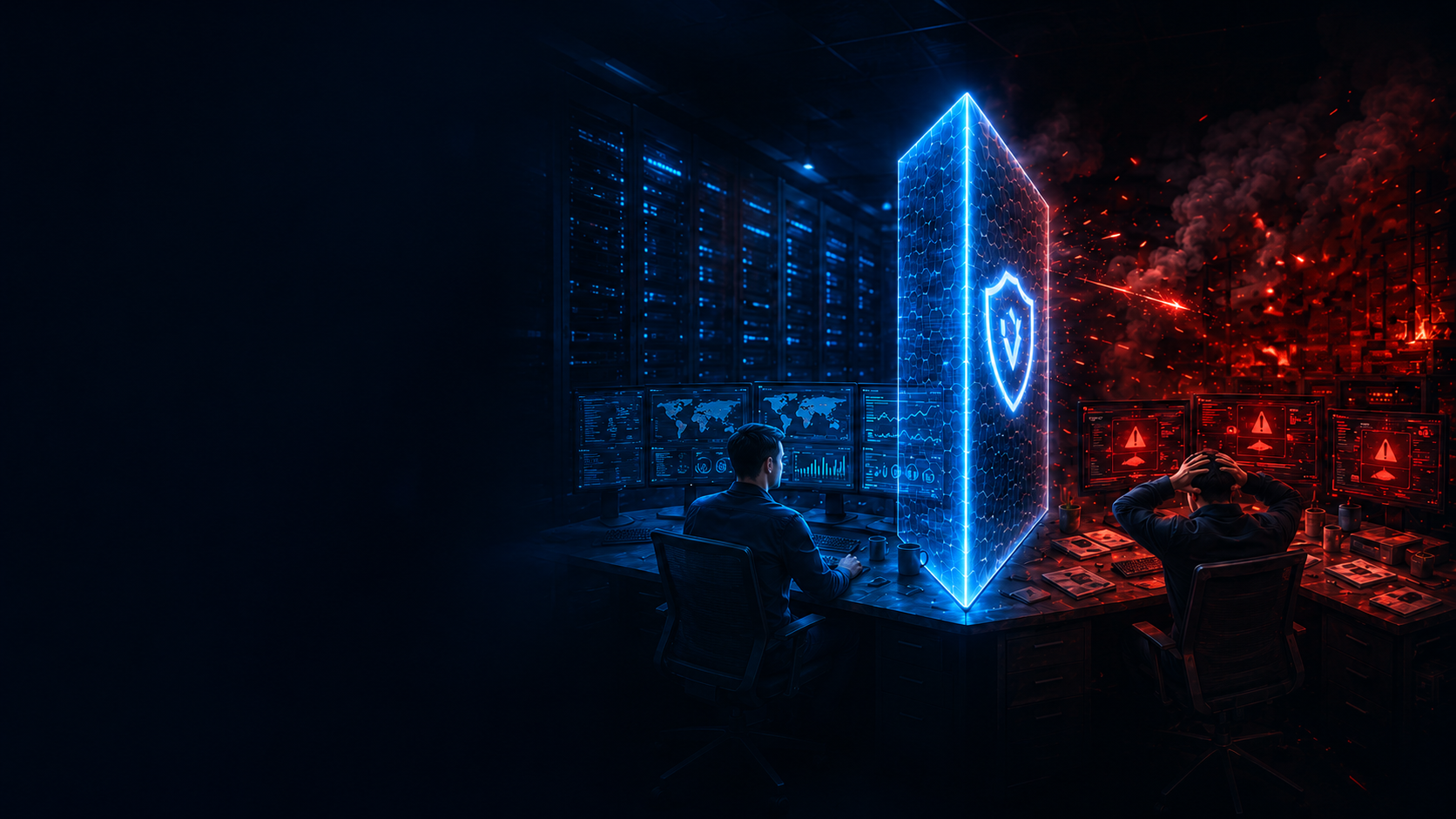 A calm prevention-first environment protected from a chaotic cyberattack environment by a digital shield